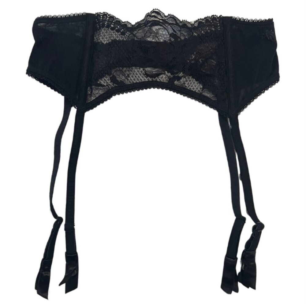 NWOT La Perla Black Floral Lace Suspender Garter Belt Italian Lingerie Size M